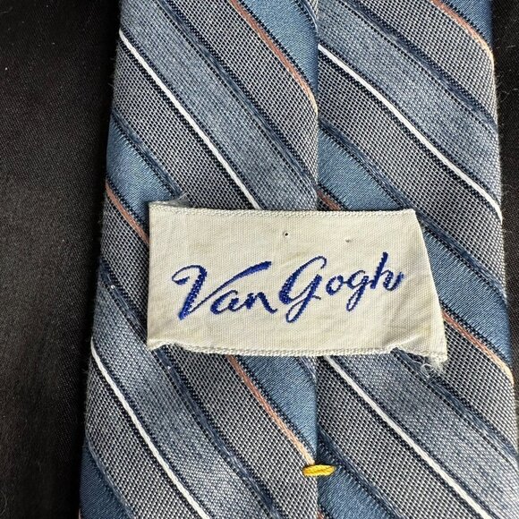 Vintage Van Gogh Blue Striped Necktie 80s 90s Pin Striped - Picture 5 of 16